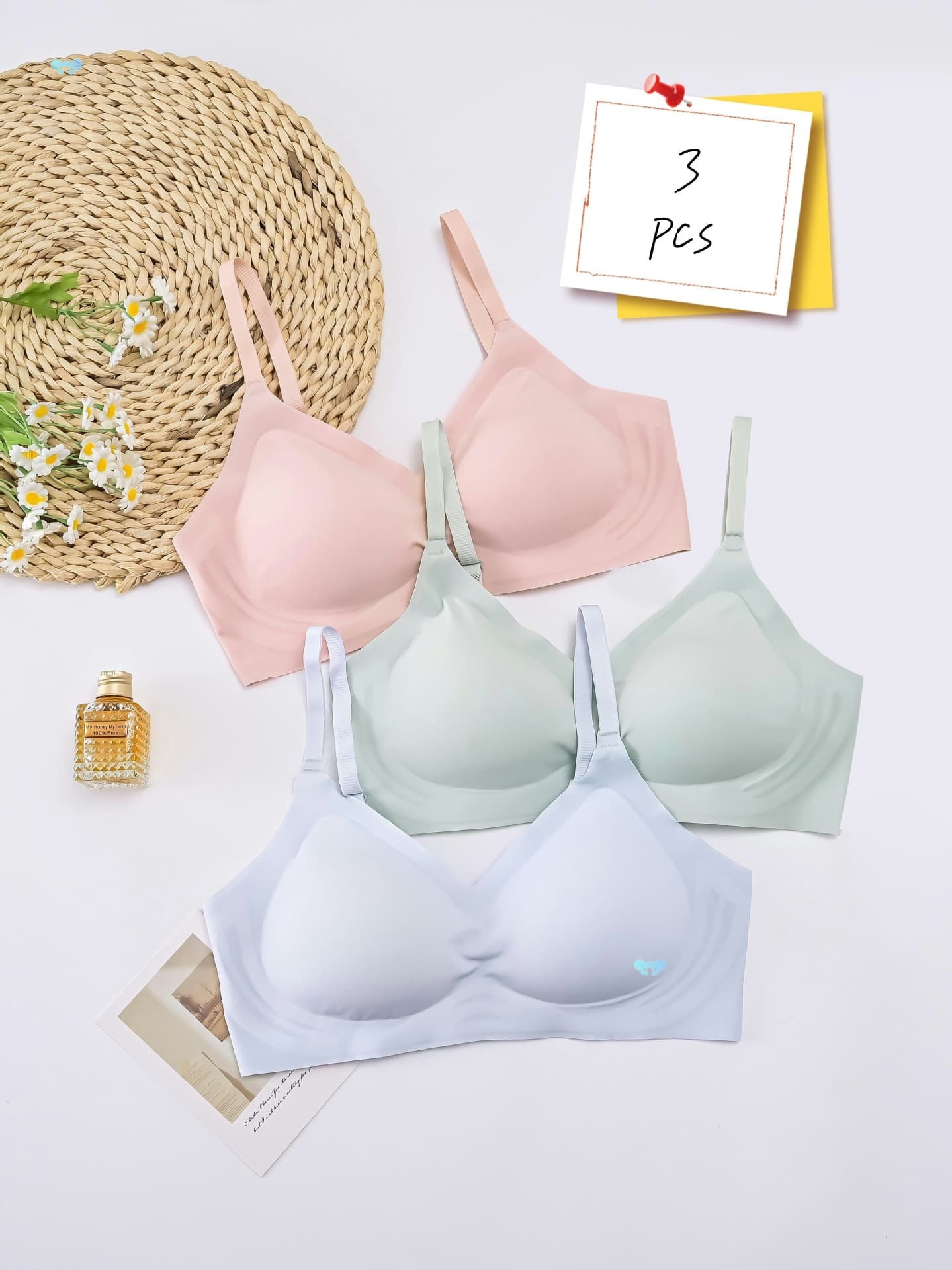 3-Pack Seamless Jelly Band Wireless Bras, Light Support