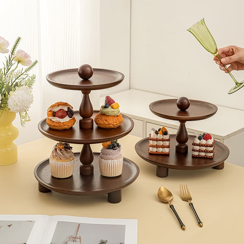 Solid Wood Display Stand Multi-Layer Solid Wood Dessert Bread Display Pedestal Tray Living Room Storage Tray