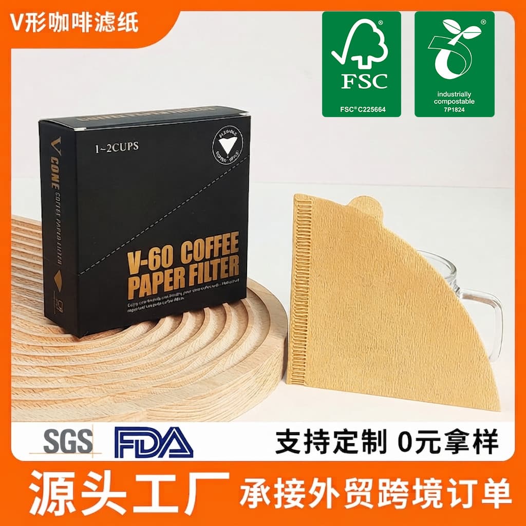 Disposable coffee filter paper V-shaped cake-shaped coffee filter paper fan-shaped drip type hand-brewed coffee filter paper wholesale