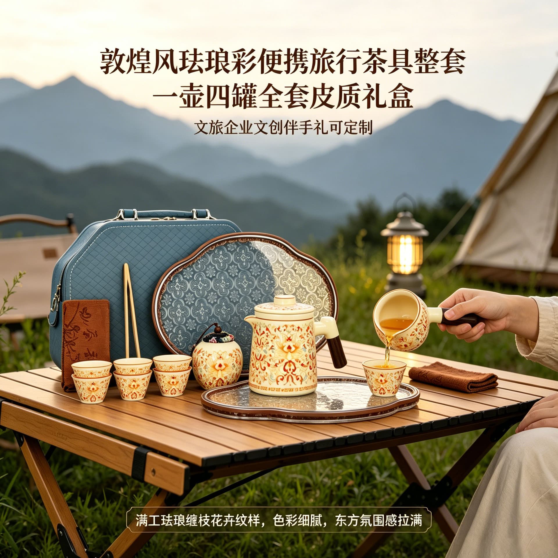 Dunhuang enamel travel tea set ceramic set one pot four cans high-end gift box outdoor portable Kung Fu tea set