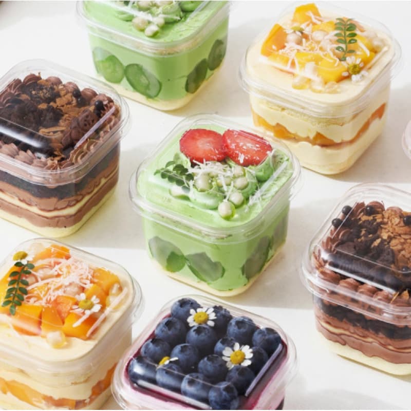 Cake box packaging box small tiramisu mousse dessert disposable packaging cream square transparent wood chaff cup