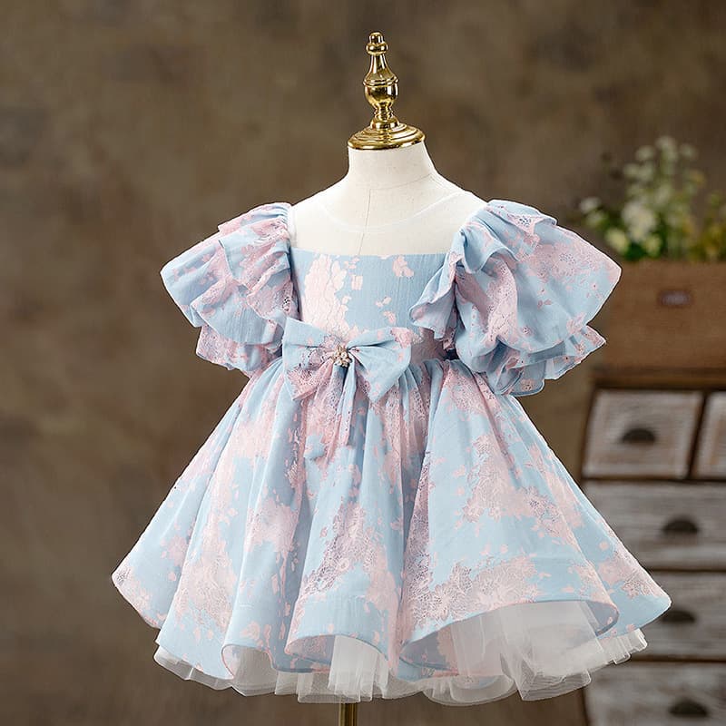 Baby girl's first birthday party dress princess dress 2026 new girl puff sleeve baby cute birthday dress