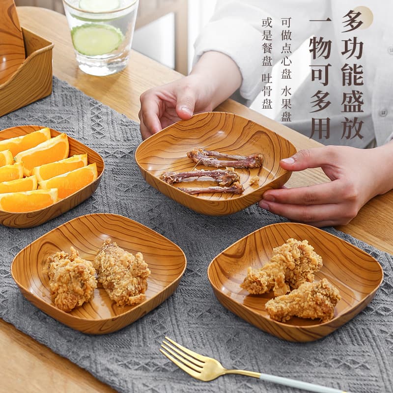 Source factory creative Japanese-style wood grain plastic bone dish, snack plate, fruit plate, nut and snack dish for tabletop collection