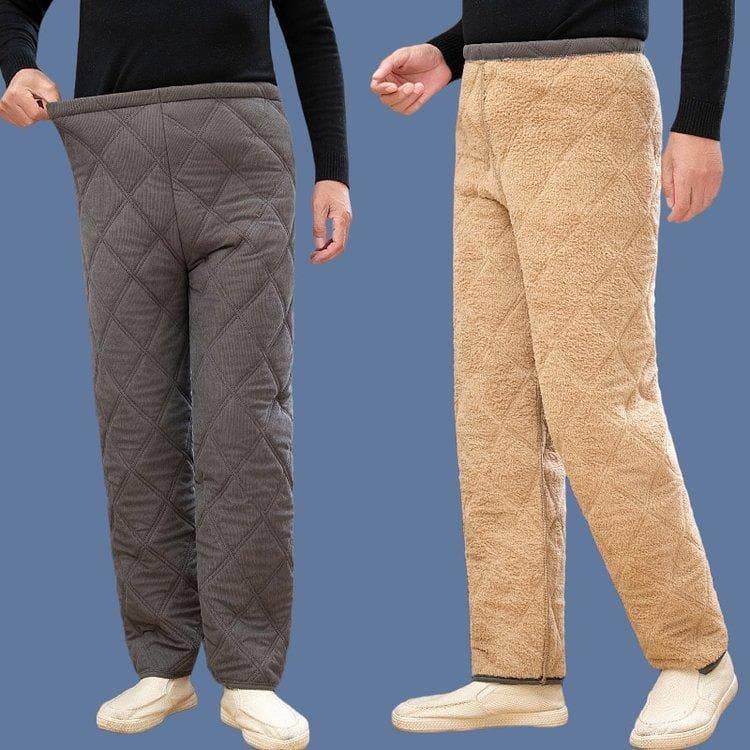 Men's cotton-padded trousers for middle-aged and elderly men, winter fleece-lined and thickened warm trousers, high-waisted cotton-padded trousers for fathers and grandfathers.