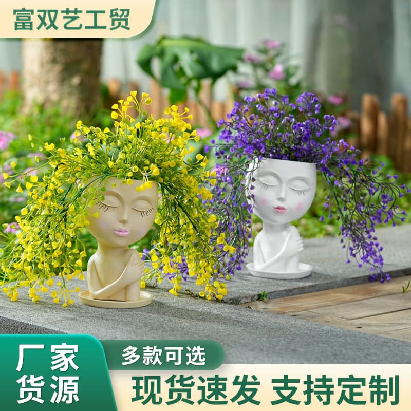 Creative Shoulder-Touch Figurine Resin Vase Decoration, Nordic Style Tall Planter for Greenery, Gardening Resin Vase
