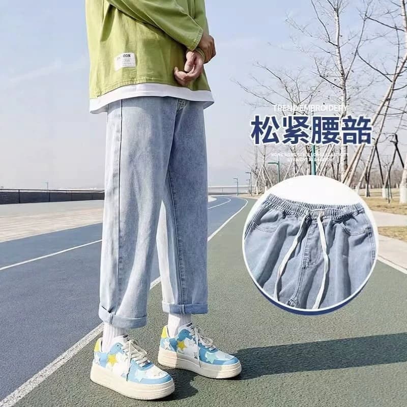 Cross-border elastic waist straight jeans for men spring loose basic fashion brand high-end casual retro jeans