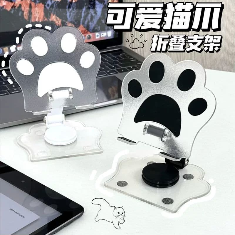 Cute Cat Paw Phone Stand Foldable Desktop Small Phone Holder for Office, Study, Live Streaming, TV Watching