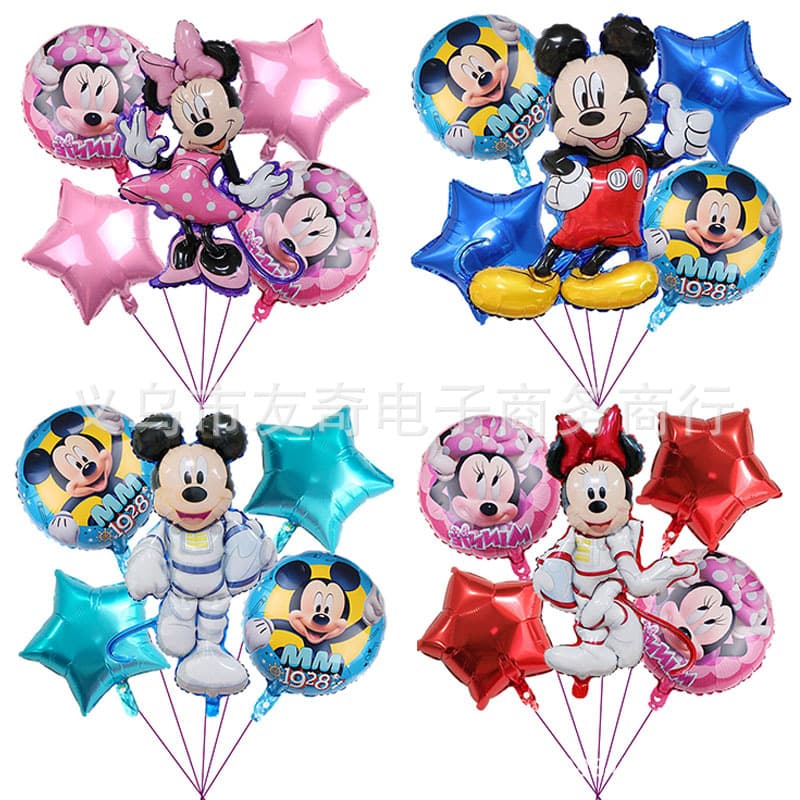 Cute Cartoon Standing Mickey Minnie Pink Balloon Set Birthday Theme Balloons Aluminum Foil Star round Shape Non-Logo Printable