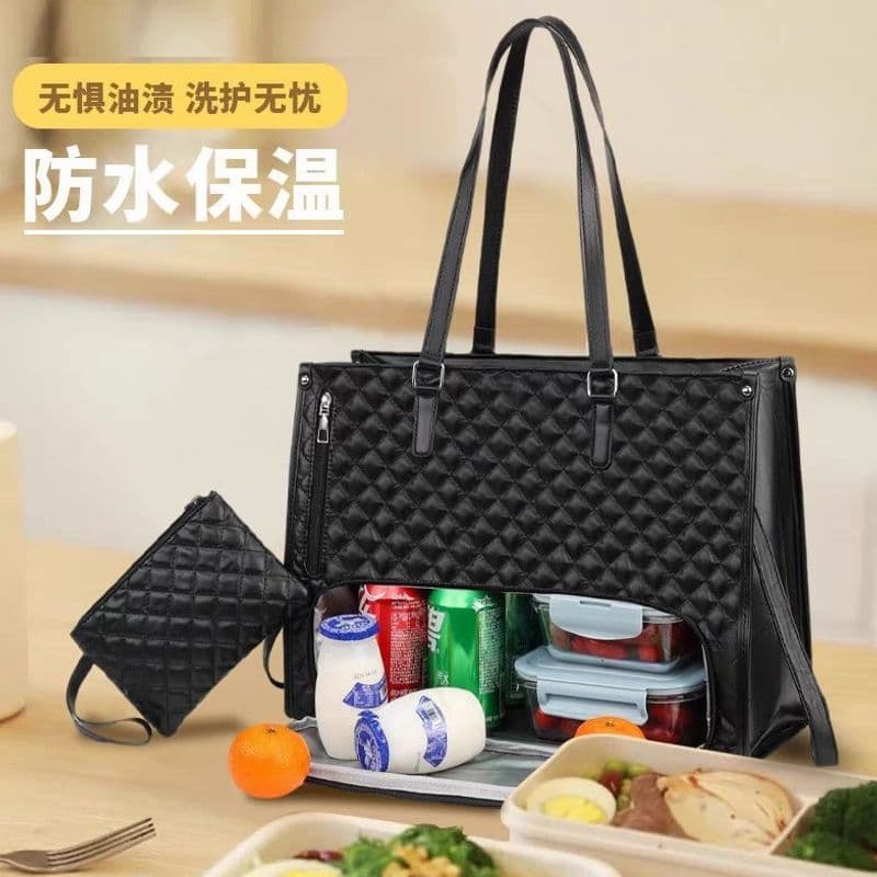 Fashionable PU large-capacity cross-body insulated lunch bag, a must-have for office workers when traveling, new style, advanced and simple outdoor