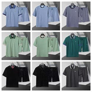 High Quality Cross-border Summer Short Sleeve Collar Set, European and American Hot Selling Style Fashion Casual for Men and Women