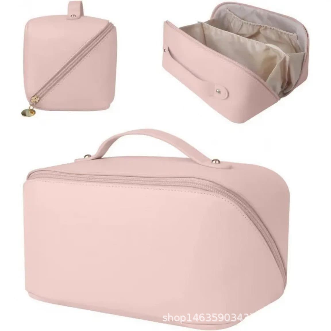 Cross-border personalized embroidery cosmetic bag large capacity large opening leather toiletry bag PU storage bag storage box