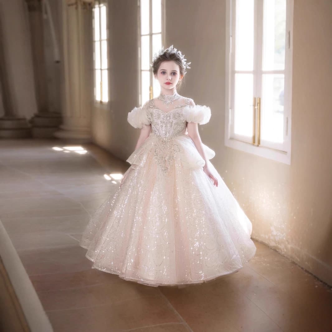 New High-End Luxury Host Girl Heavy-Duty Princess Dress for Children Piano Performance