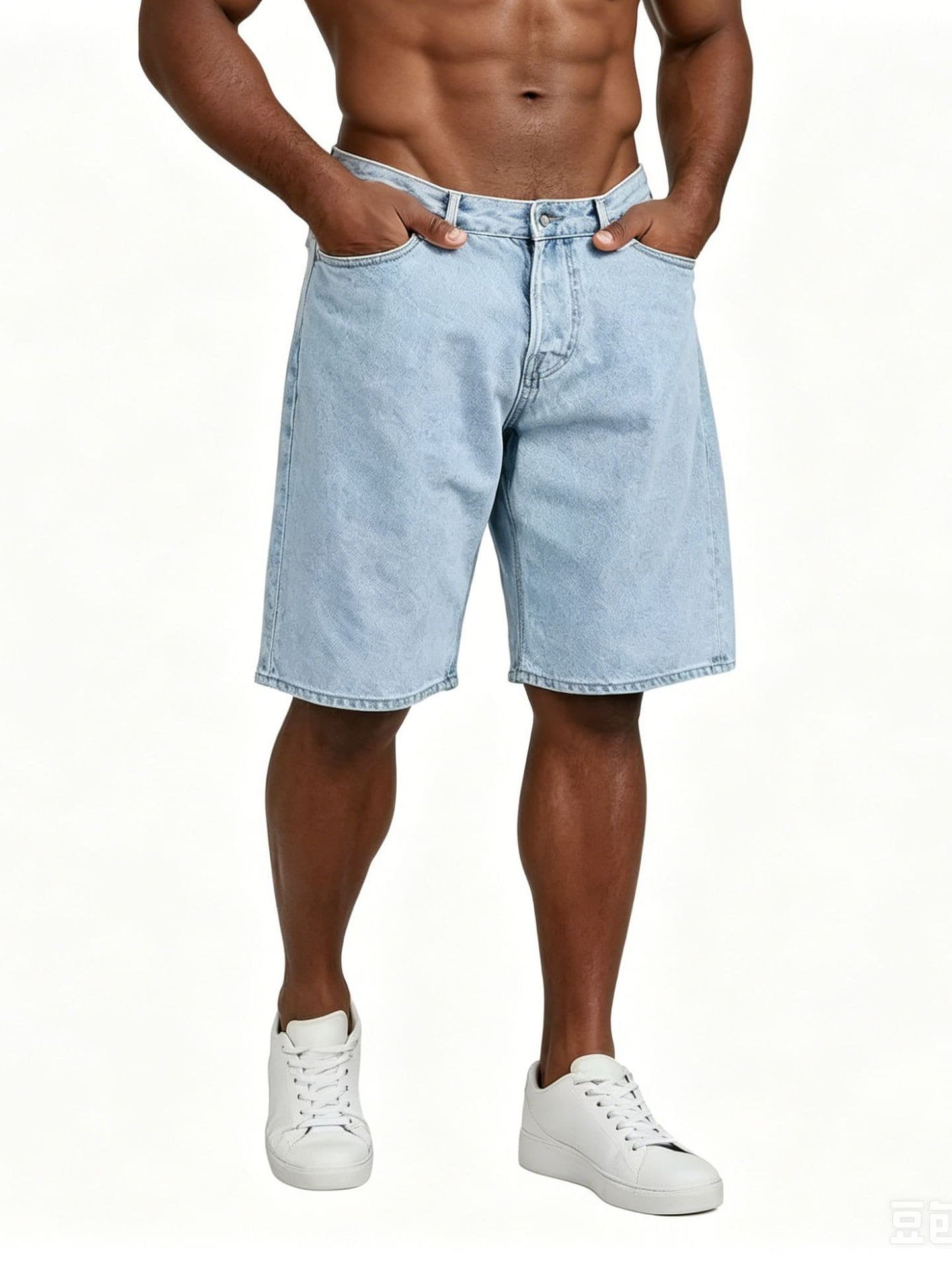 Cross-Border Trade Light Wash Denim Summer Thin Style 2026 New Loose Straight High-Waist Slimming Men's Shorts