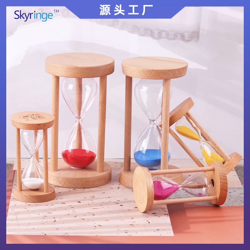 Wholesale creative classic three-column wooden hourglass timer, round glass hourglass decorative ornament for students