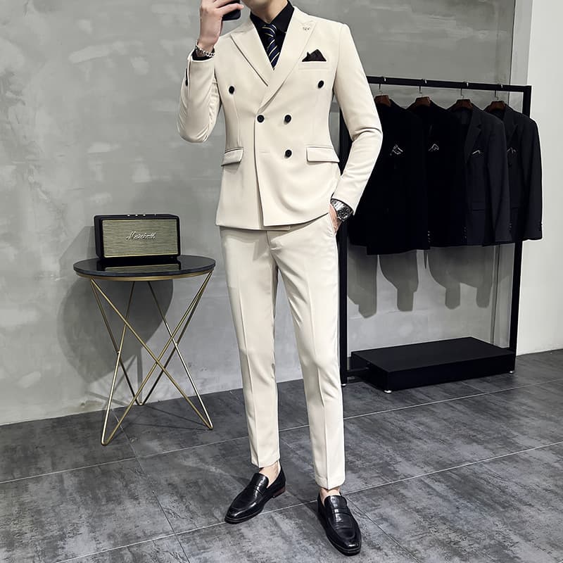 High-Quality Men's Suit Set Four Seasons Double-Breasted Suit Groom Host Suit