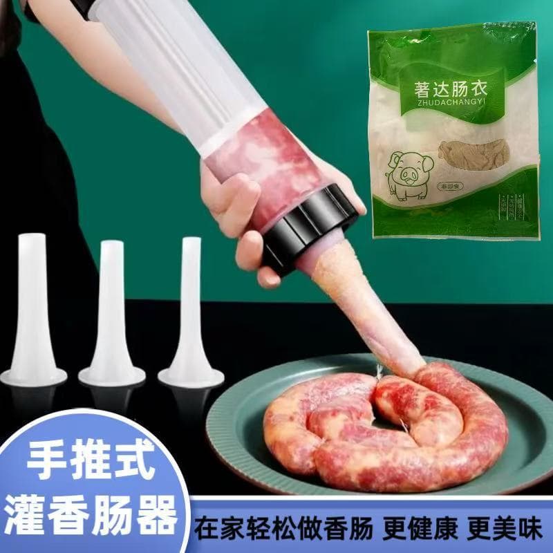 Sausage and meat filling tool for home use, manual push-type casing stuffer