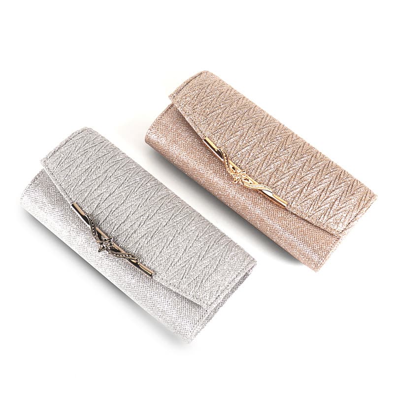 New Cross-Border Metal Box Evening Bag, Handmade Shiny Straight-Grain Evening Bag with Metal Strip Decoration, Women's Clutch