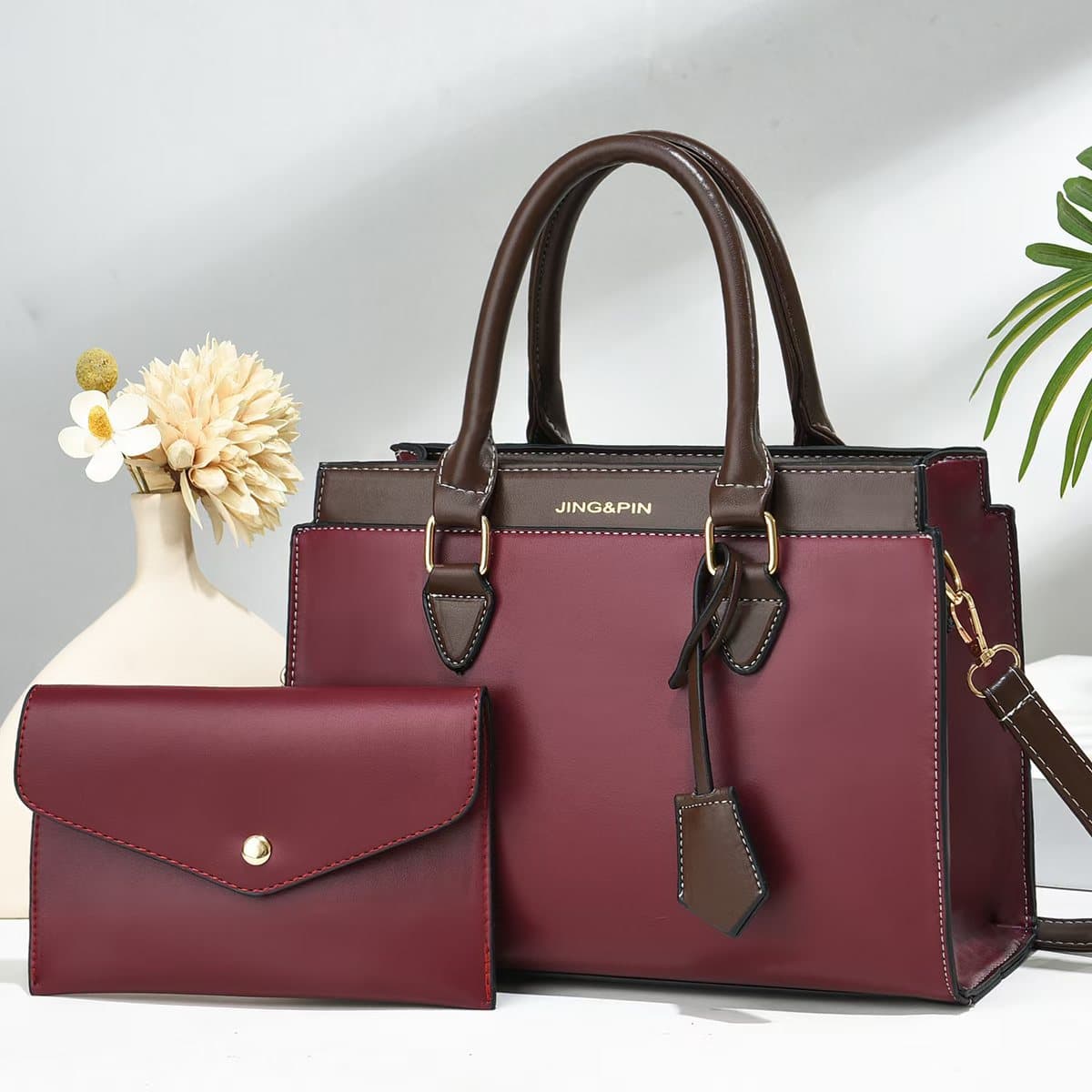 Women's Premium Contrast Color Two-in-One Shoulder Crossbody Bag, Korean Trendy Commuter Style