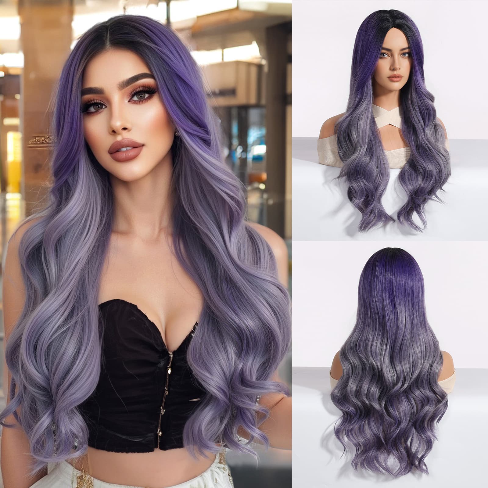 613 Blonde Middle Part Long Curly Wig for Women, Machine-Made, Wholesale from Cross-Border Factory