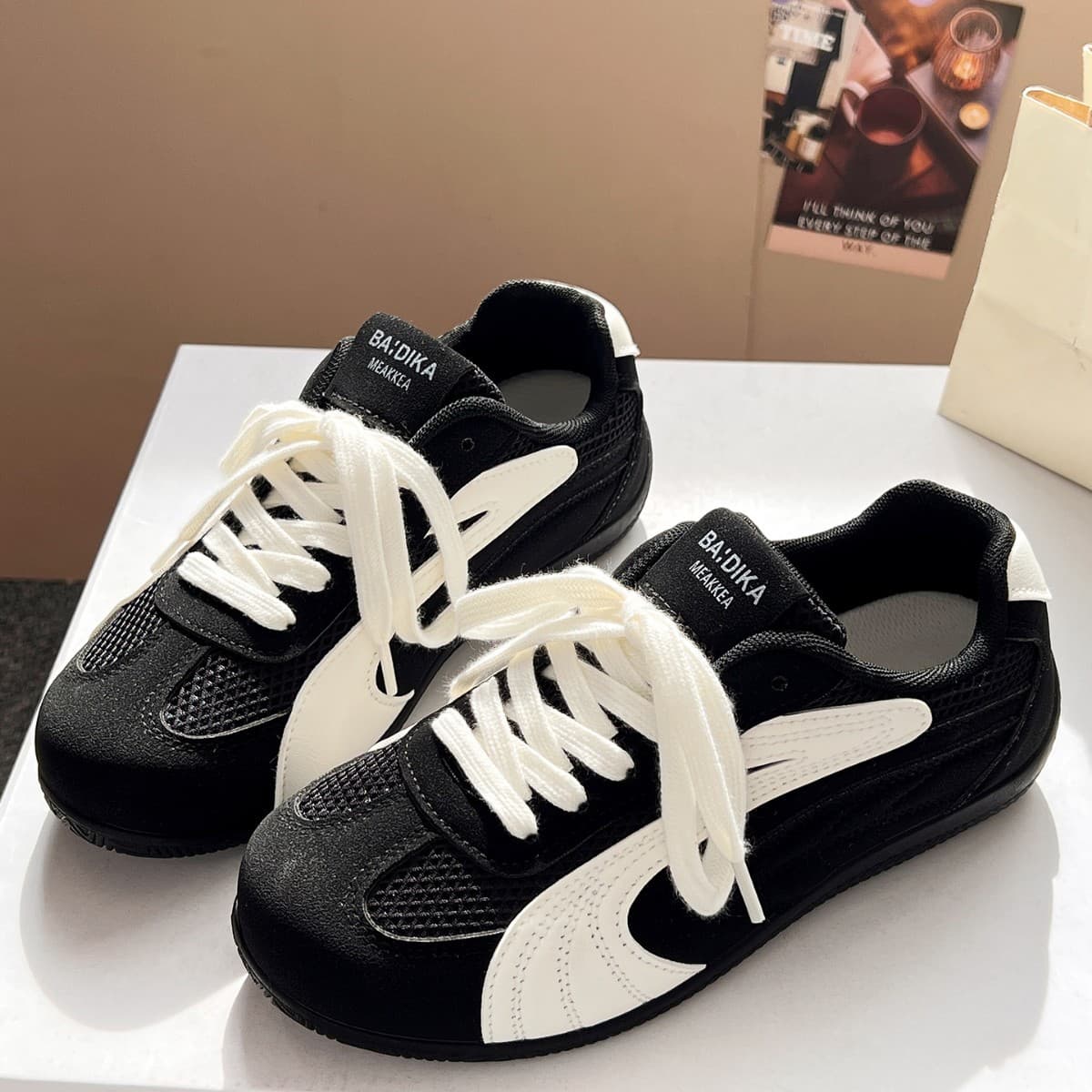 Women's Summer Black Mesh Breathable Thin-Sole German Training Shoes, Casual Sneakers for Dresses and Racing Style