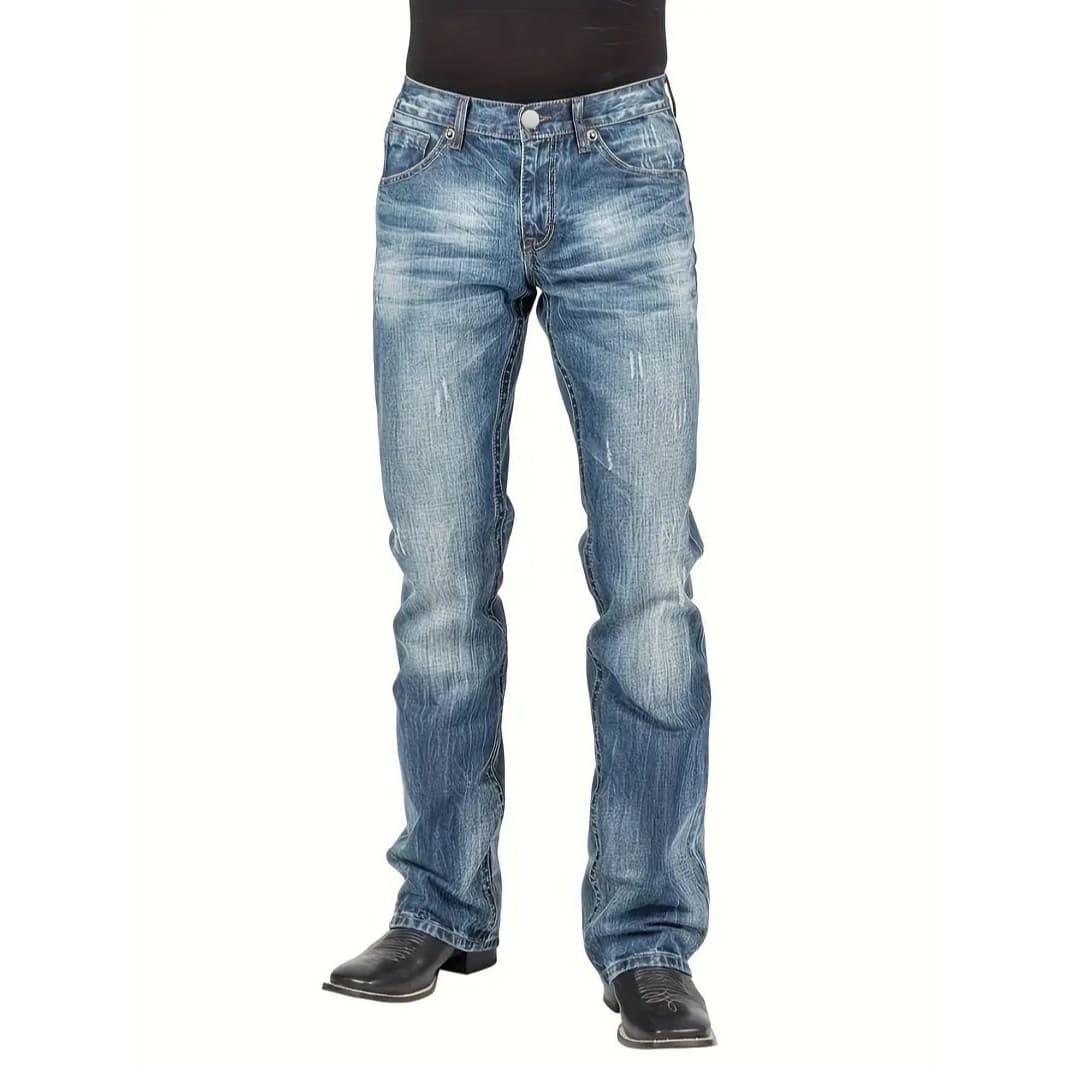 Cross-border Amazon Slim Fit Rock Denim Jeans for Men Street Style Straight Leg Design Trendy Jeans