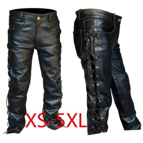2019o0001 Wish Amazon Tight-Fit Solid Color PU Lace-Up Casual Leather Pants High-Waist Trendy Cool European and American Same Style