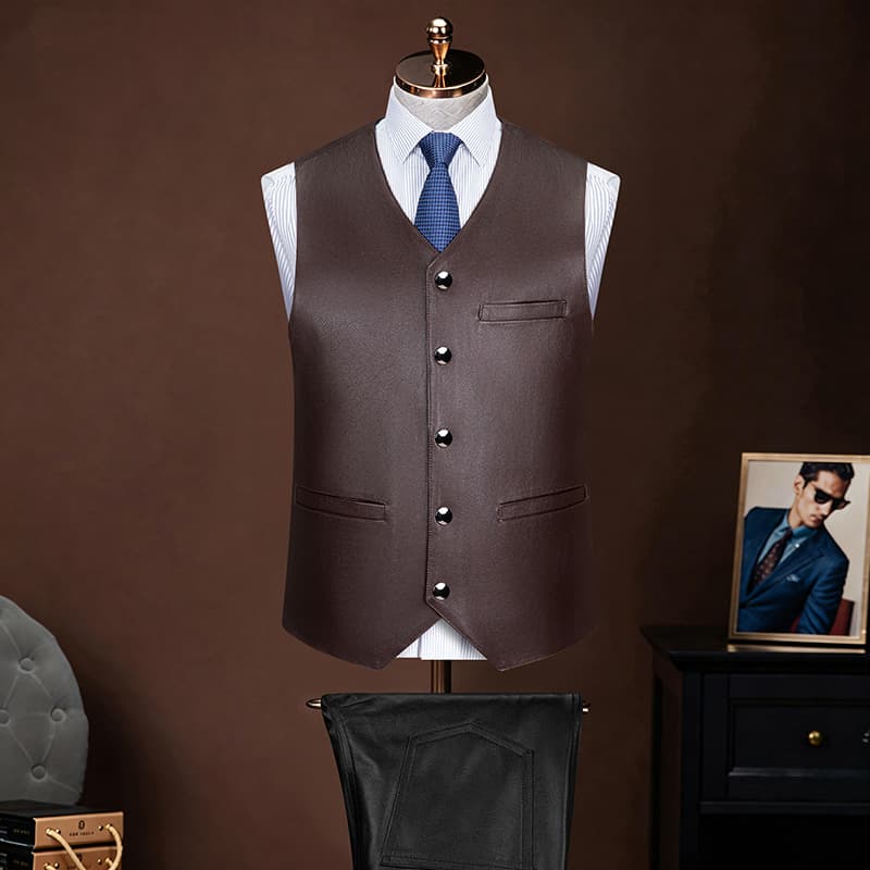 High-end first-layer cowhide men's genuine leather vests for middle-aged and elderly people V-neck leather vest tops and jackets for all seasons
