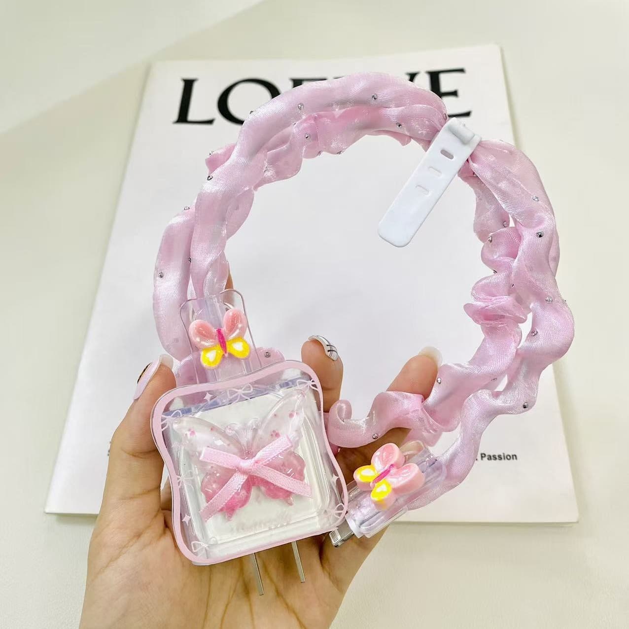 Purple Butterfly Ribbon-Compatible Apple 17 Charger Case 20 Charger Head Protector Bite Guard Anti-Break