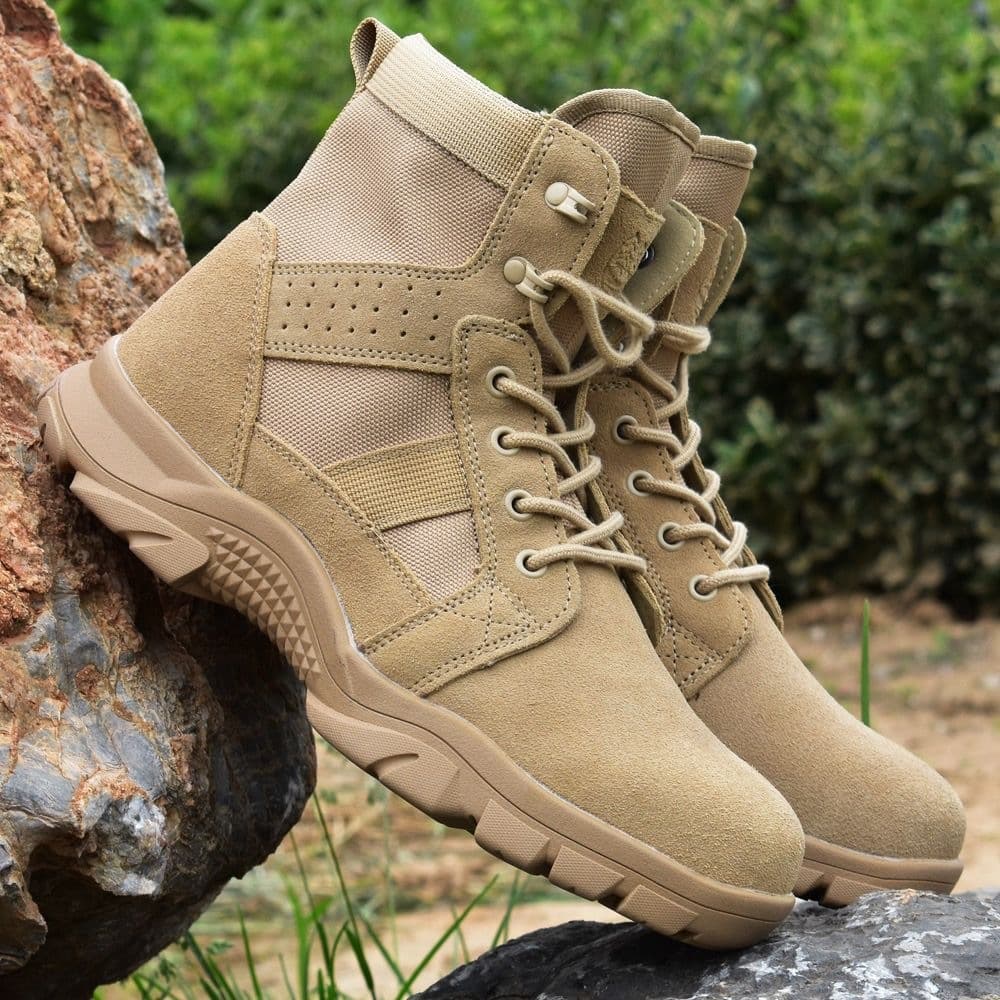 Spring High-Top Desert Boots for Men, Outdoor Ultra-Light Breathable Tongue Hiking Shoes, Sand Color, Slip-Resistant and Wear-Resistant Hiking Boots