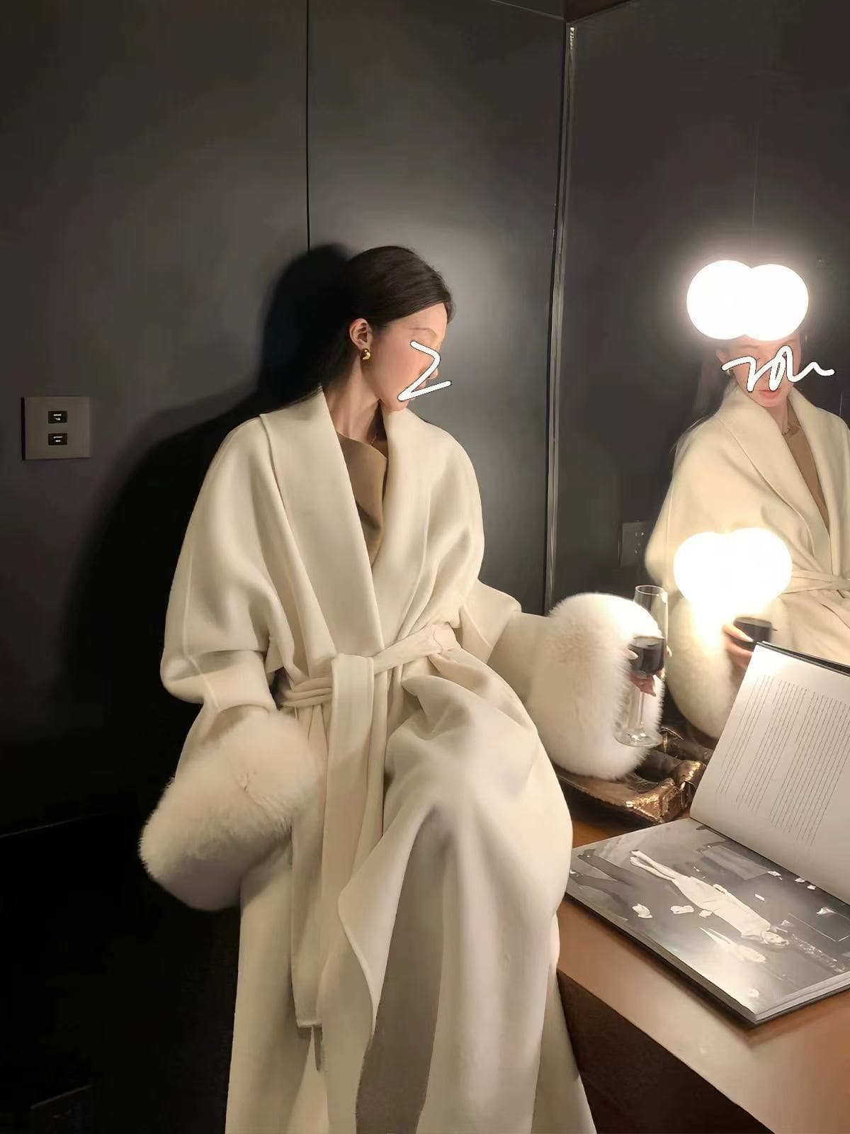 100% Wool Long Double-Faced Coat for Women, Autumn/Winter, Premium Detachable Real Fox Fur Collar, Woolen Overcoat