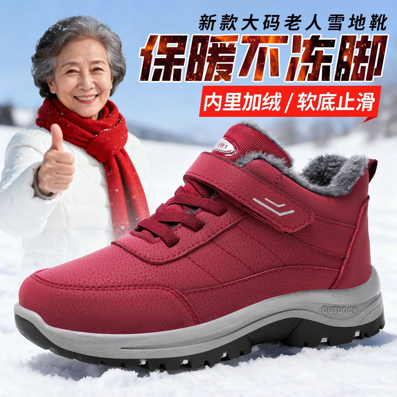 Winter Cotton Shoes for Seniors, Fleece-Lined Thick Cotton Boots, Large Size Boots, Couple Style, Outdoor Warm Snow Boots Wholesale