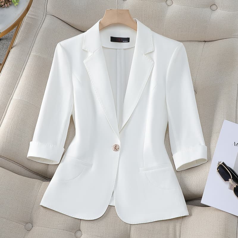 Seven-tenths Sleeve Blazer 2025 New High-end Short Top for Petite Women Thin Summer Business Suit Jacket