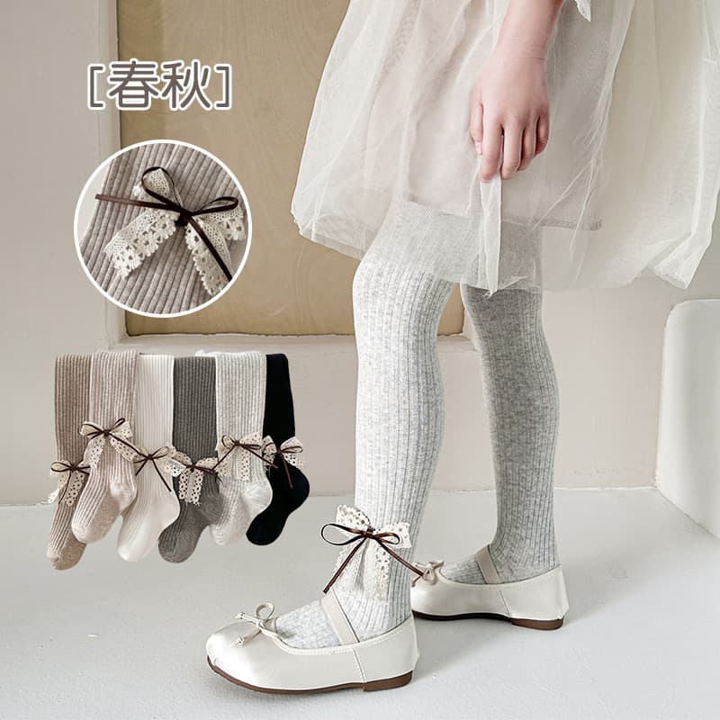 Children's leggings spring and autumn new style girls' vertical striped bow body stockings pantyhose combed cotton baby socks