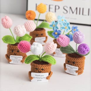 Cross-border Plant Doll Encouragement Card Plush Desktop Ornament Potted Flower Bouquet Finished Knitted Plant