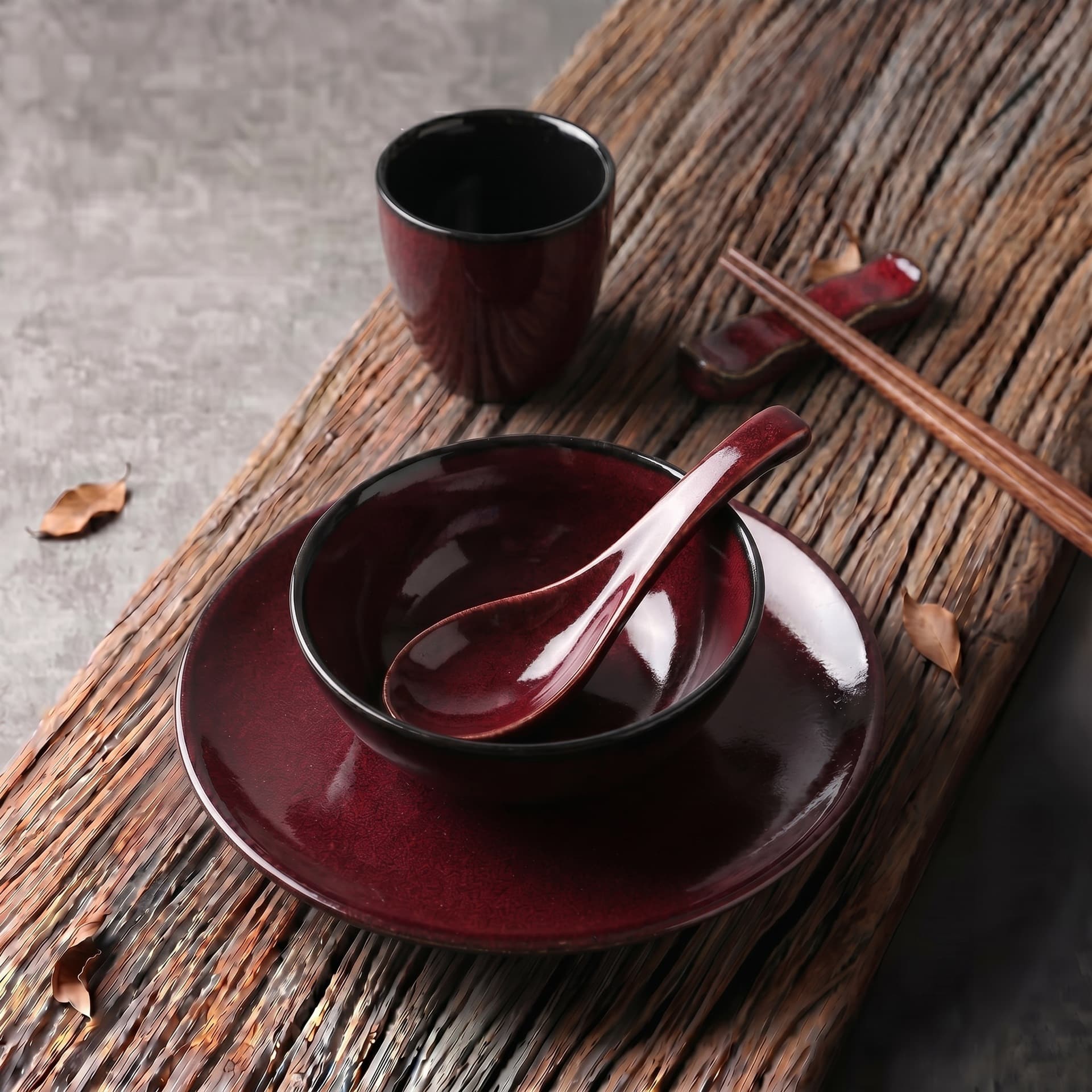 Festive Hotel Restaurant Table Setting Four-Piece Set Kiln Change Specialty Ceramic Tableware Commercial Dish Bowl Spoon Set Combination