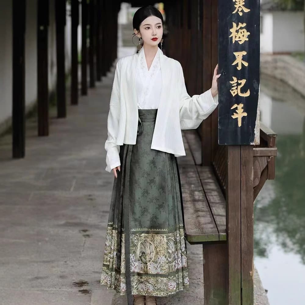 Goddess Descends" Improved Hanfu Chinese Autumn/Winter Top with New Daily Horse-Face Skirt Full Set