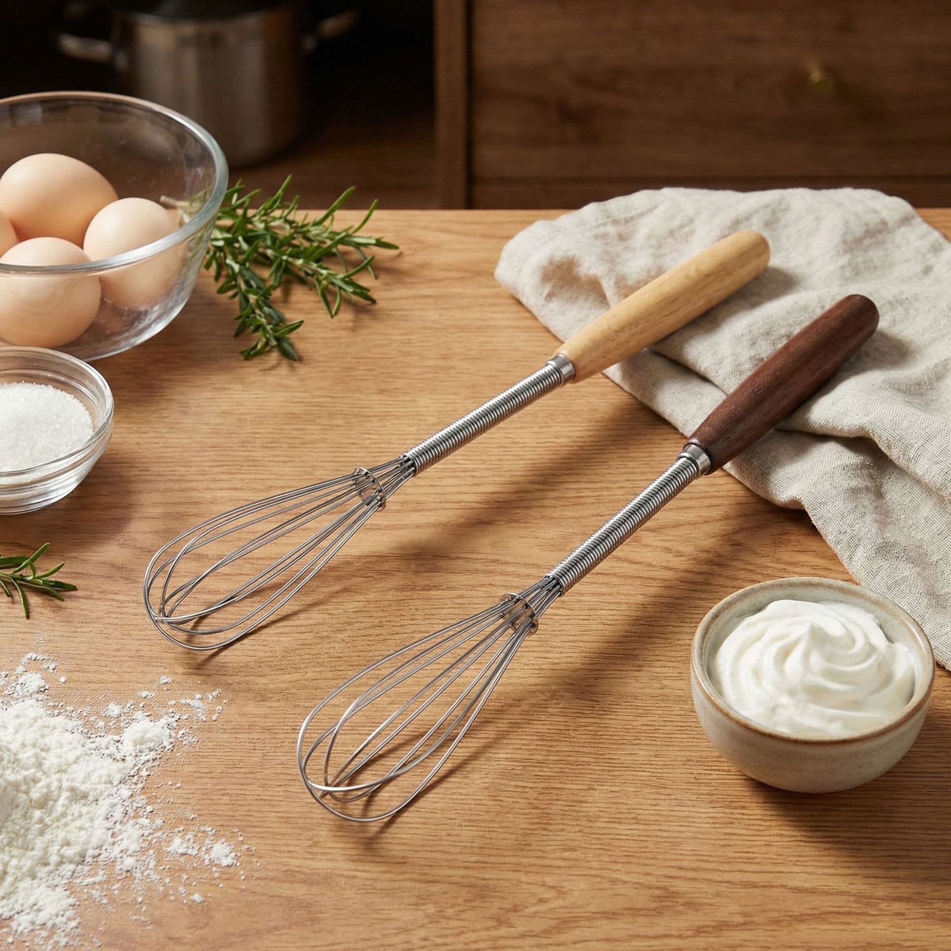 Stainless Steel Bamboo Handle Manual Mini Whisk Kitchen Baking Tool Cream Mixer
