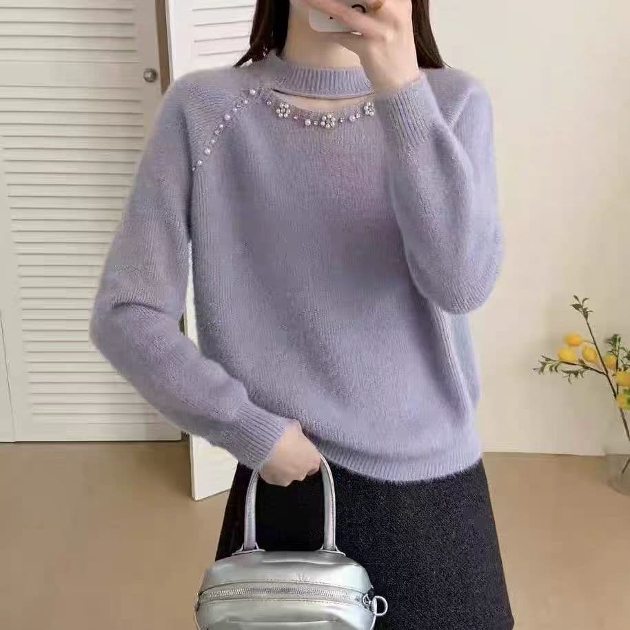 Mink velvet hollow knitted sweater for women autumn and winter 2025 new loose and slim sweater bottoming shirt with foreign style top