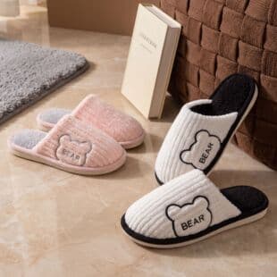 Autumn Winter Home Cotton Slippers Women Plush Casual Warm Couple Home Floor Non-Slip Plush Slippers Men