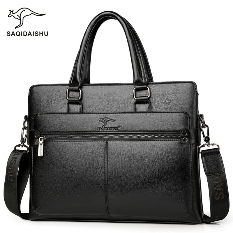 Sachi Kangaroo Handbag Men's Business Large Capacity Single Shoulder Computer Briefcase PU Crossbody Bag Meeting Bag
