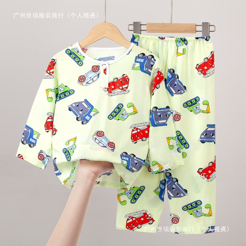 Summer Cotton Kids Pajamas Boys Long Sleeve Thin Girls Baby Cotton Cartoon Homewear