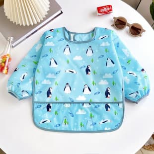 New Baby Reversible Smock Toddler Feeding Bib Waterproof Coverall Boys Girls Cartoon Apron Bib