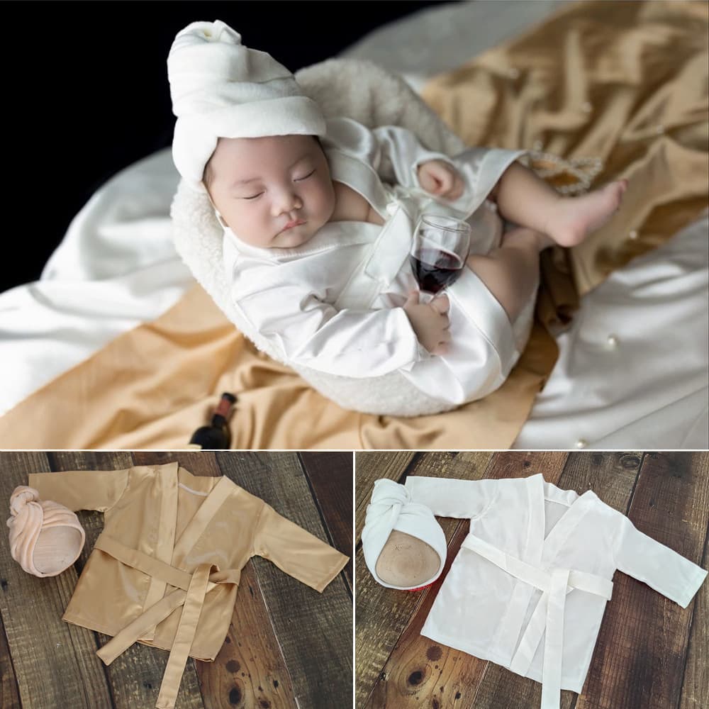 New cross-border newborn photography clothing, baby and child photography soft silk bathrobe and shower cap set