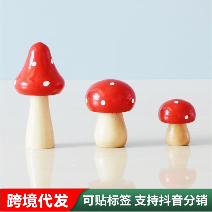 Wooden Mushroom Decorative Figurine Succulent Plant Bonsai Decoration Micro Landscape Potted Mushroom Ornament Craftwork