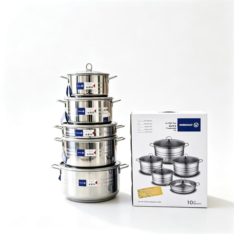 Stainless steel pot set cookware set 10-piece commercial kitchen pot set multi-bottom soup pot frying pan