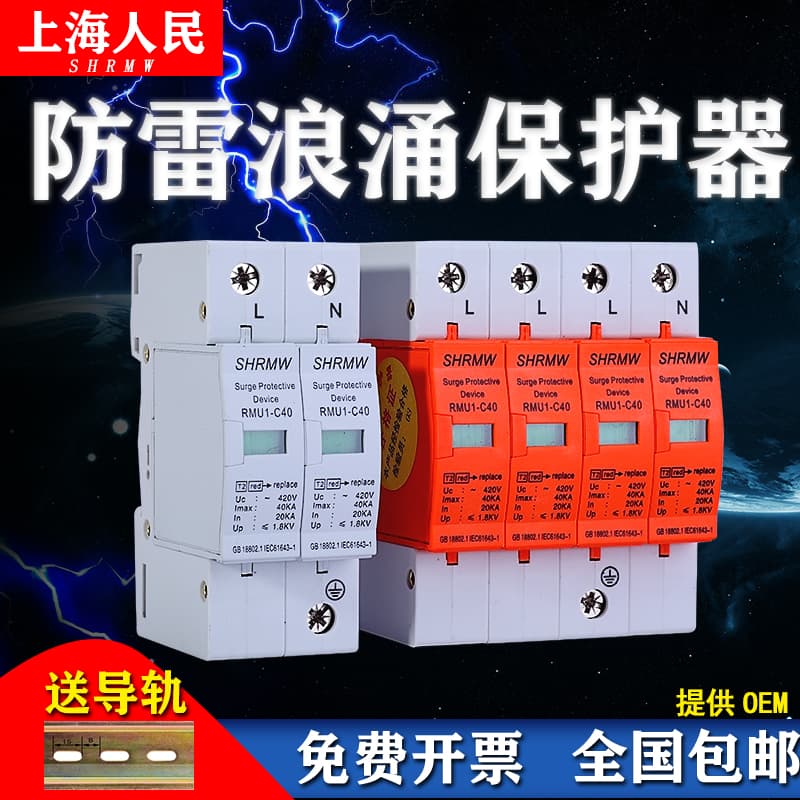 Shanghai Renmin Surge Protector Single-Phase Photovoltaic 2P Household Power Lightning Arrester Three-Phase 4P Lightning Surge Module