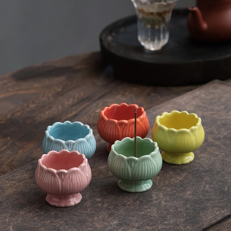 Mini tall small incense burner ceramic offering incense burner household indoor line incense burner lotus for Buddha incense seat portable incense holder