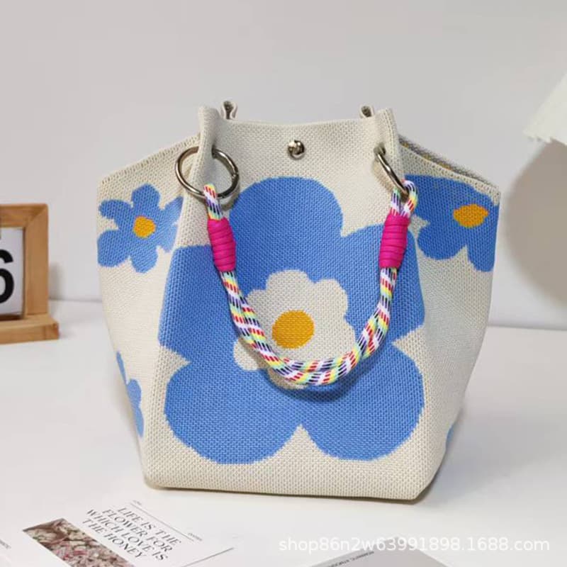 Versatile Year of the Horse Souvenir Handbag, Festive Knitted Ring Buckle Bag, Portable Handbag, Commuting Square Bag, Bucket Bag