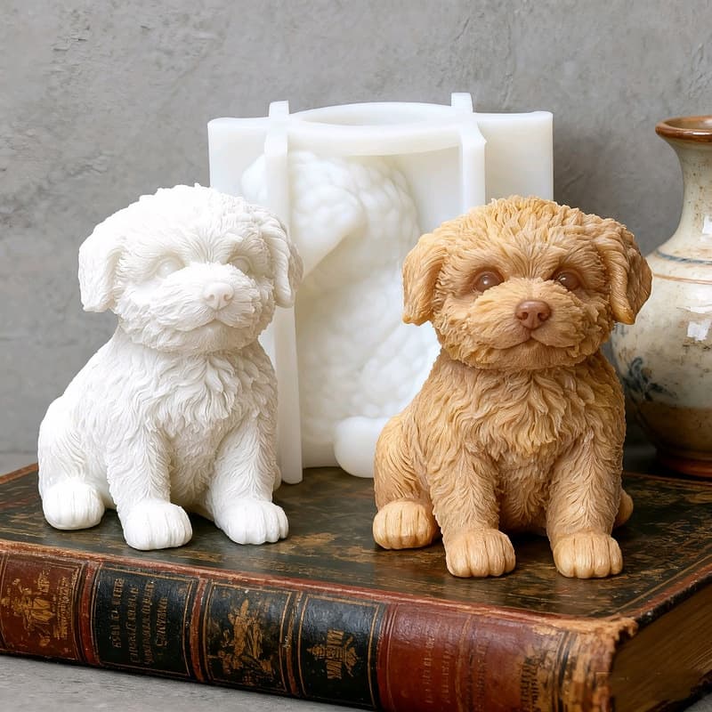 Cute Dog Aromatherapy Candle Silicone Mold DIY Puppy Epoxy Resin Plaster Animal Figurine Mold