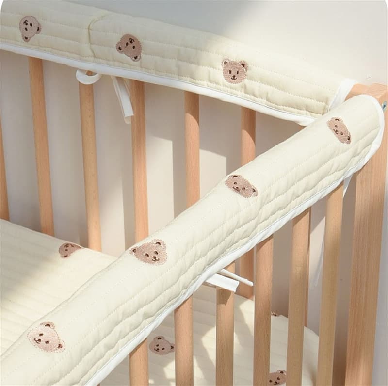 INS Korean Embroidered Bear Rail Soft Bumper Set, Pure Cotton Soft Chew-proof Protective Strip, Trendy